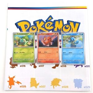 Pokemon 151 Poster Collection with Squirtle Charmander Bulbasaur Promo Cards